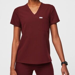 FIGS Catarina One-Pocket Scrub Top™ Women's V-Neck Burgundy